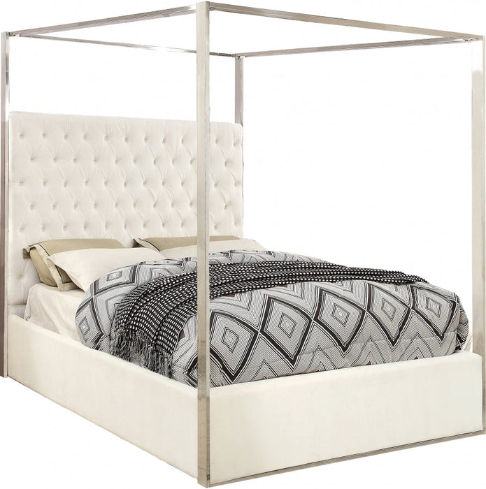 Porter Canopy White Velvet Bed