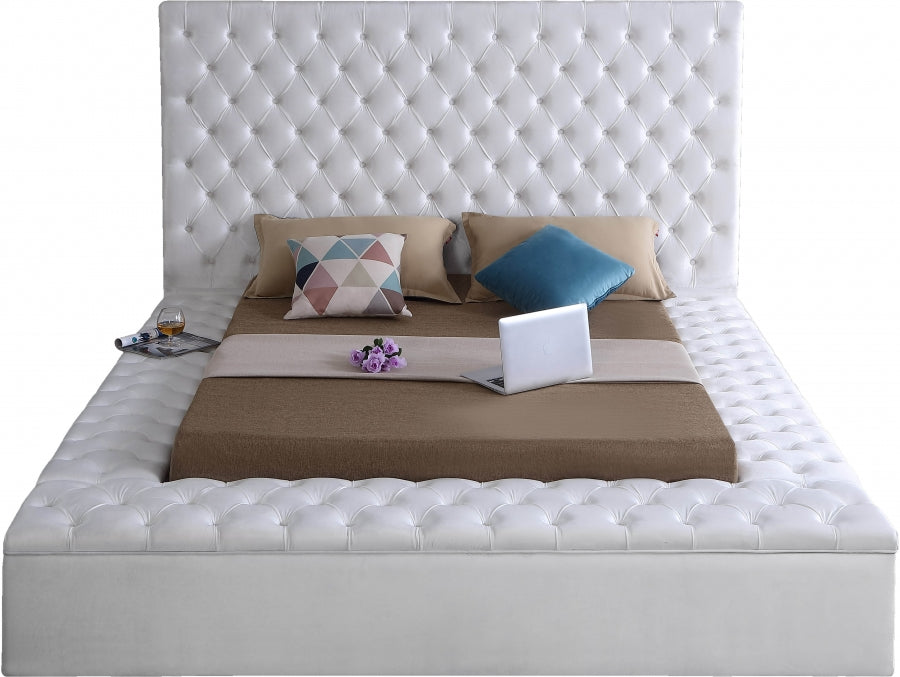 White Velvet Bliss Storage Bed