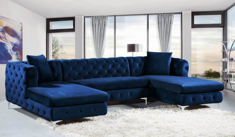 Navy Gail Velvet Double Chaise Sectional