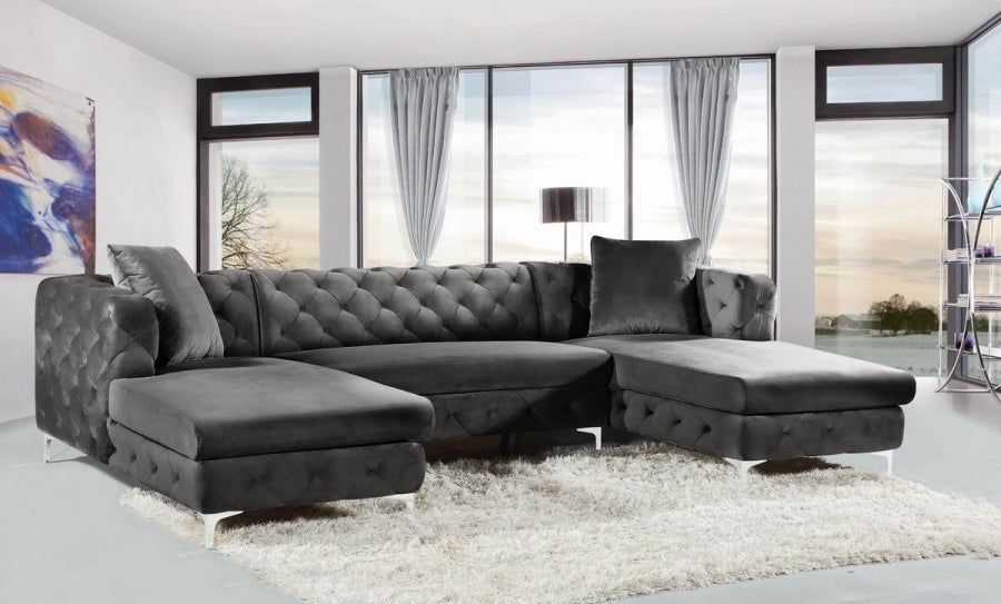 Gray Gail Velvet Double Chaise Sectional