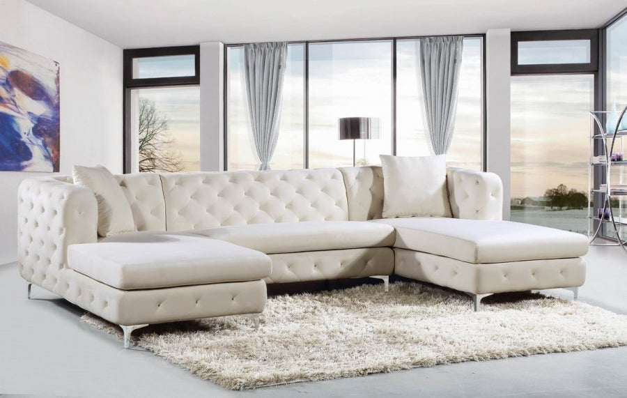 Cream Gail Velvet Double Chaise Sectional