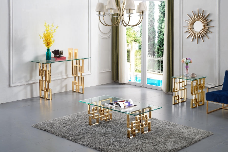 Glam golden coffee table with glass top