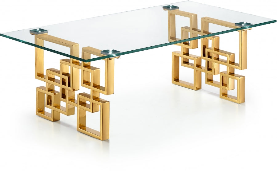 Glam golden coffee table with glass top