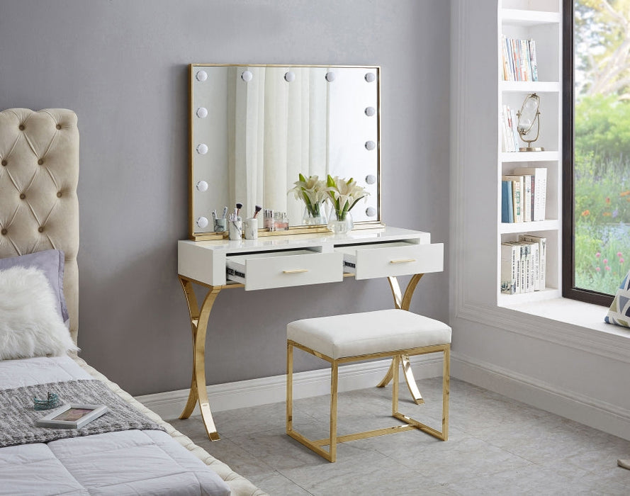 White Vanity Desk with Gold Finish