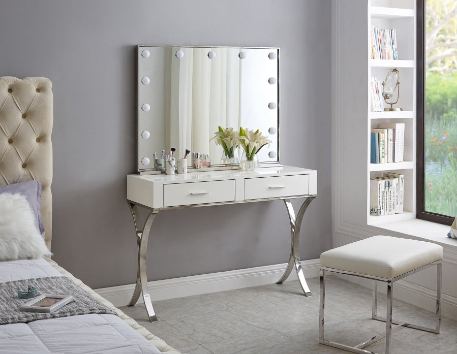 White Vanity Desk with Chrome finish