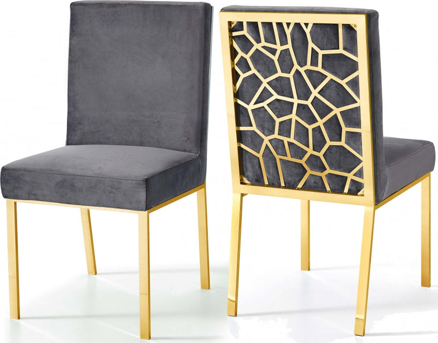 Velvet Opal Dining Chairs with Gold Trim