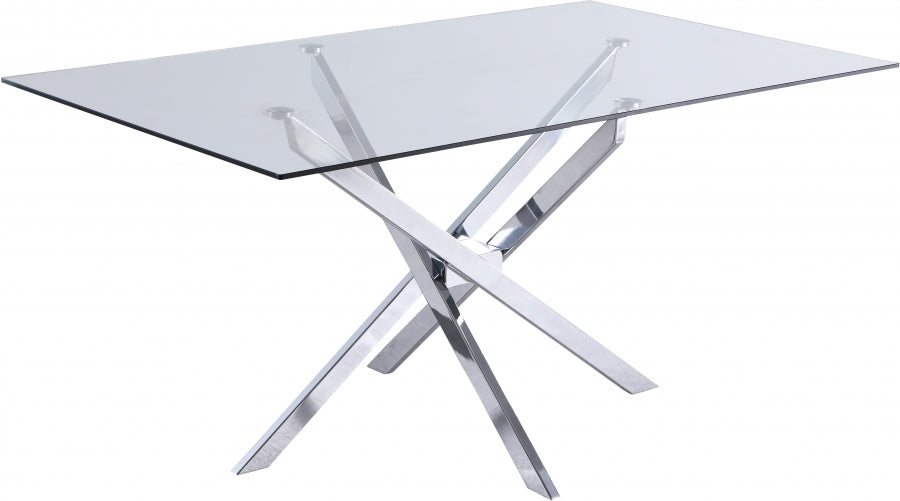 Glass Dining Table with Chrome Decorative Base