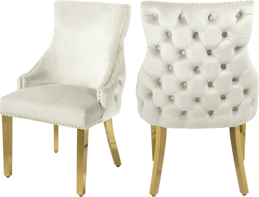 Velvet Tufted Dining Chair with Gold Legs & Button accents