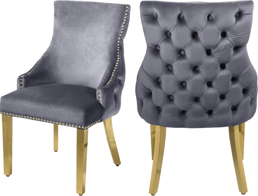 Velvet Tufted Dining Chair with Gold Legs & Button accents