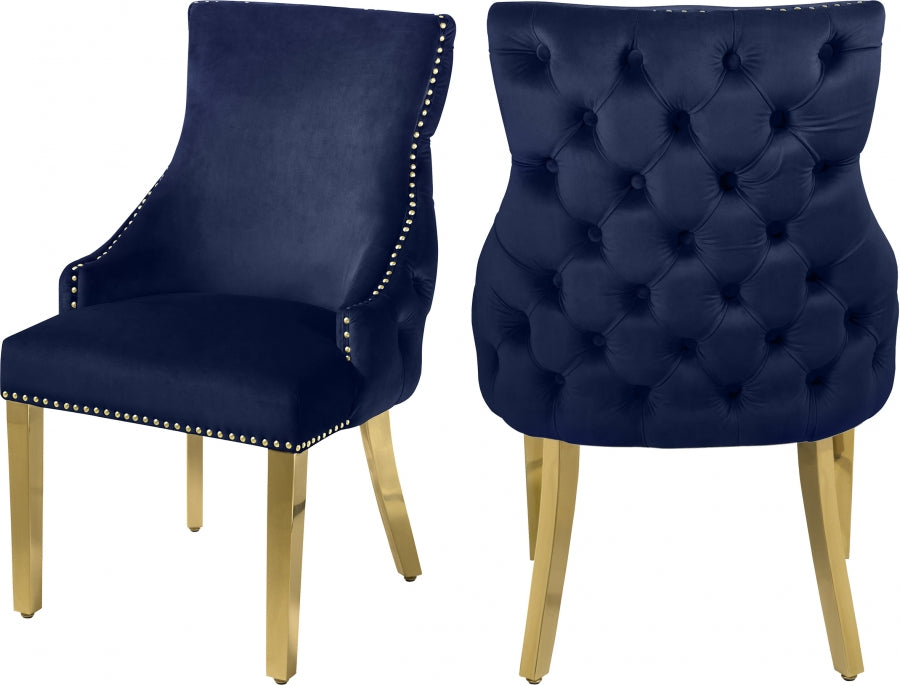 Velvet Tufted Dining Chair with Gold Legs & Button accents