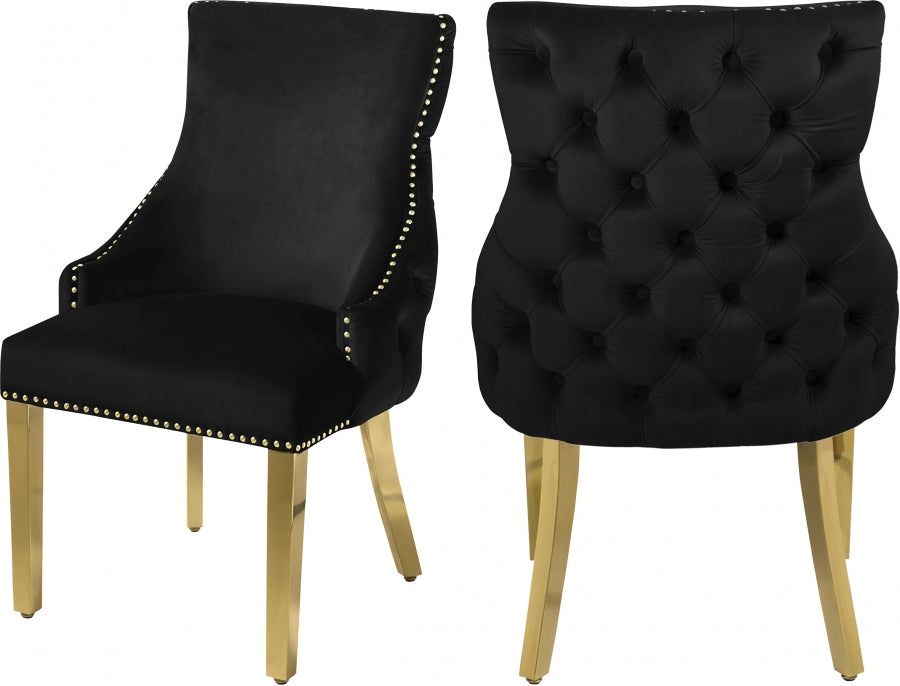 Velvet Tufted Dining Chair with Gold Legs & Button accents