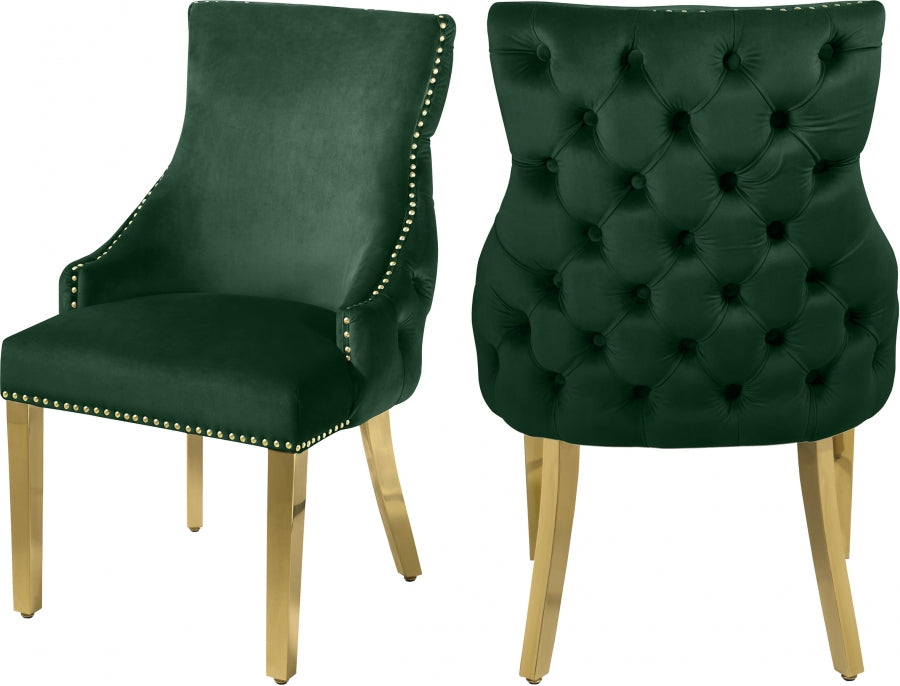 Velvet Tufted Dining Chair with Gold Legs & Button accents