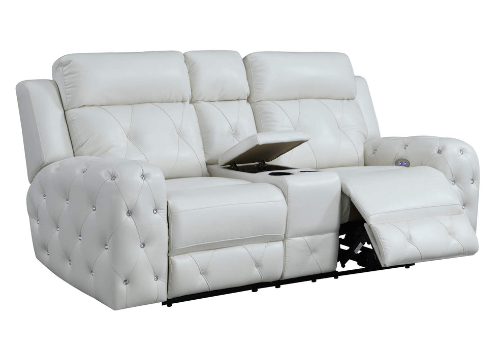 Glam White Leather Power Reclining Loveseat