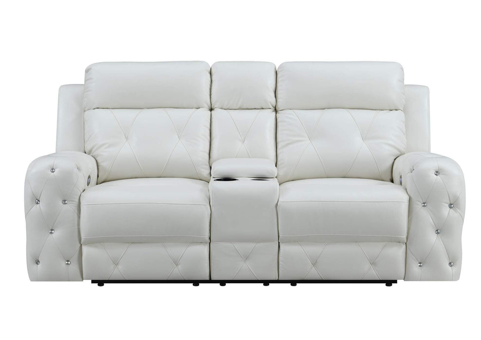 Glam White Leather Power Reclining Loveseat