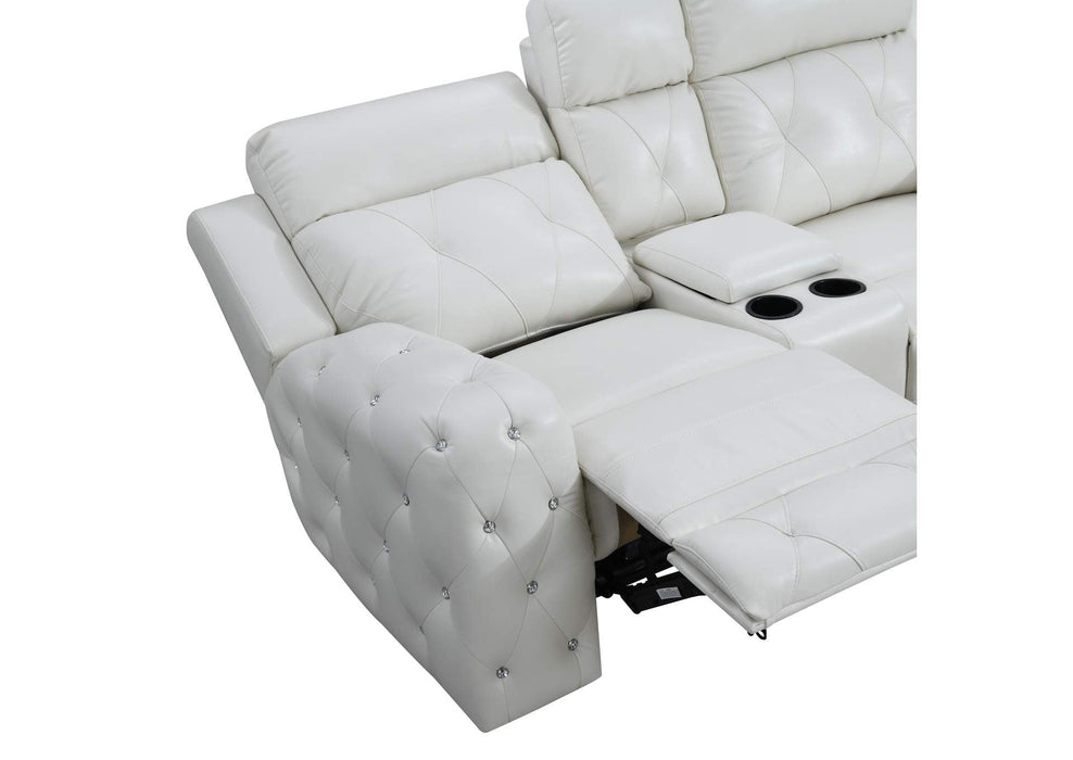 Glam White Leather Power Reclining Loveseat