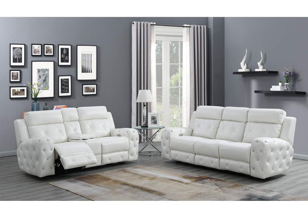 Glam White Leather Power Reclining 3pc Set