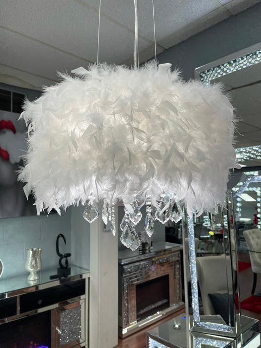 Glam White Feathered Chandelier w/crystals