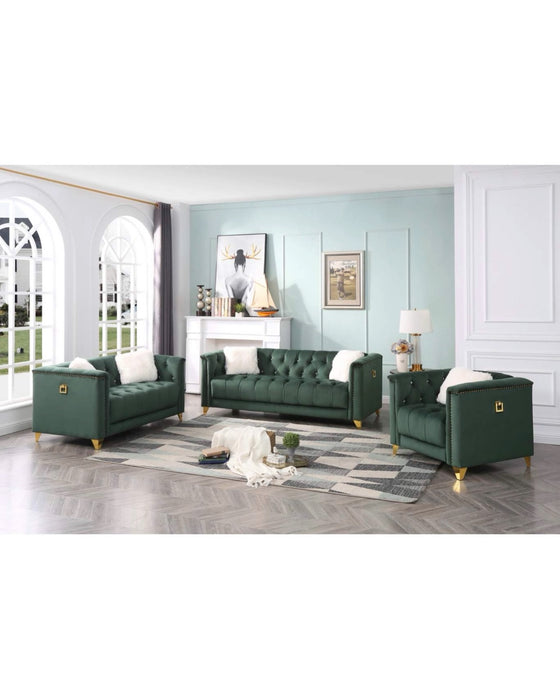 Russell Green & Gold Sofa & Loveseat Set