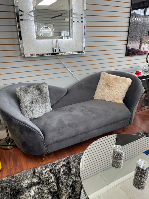 Glam gray velvet sofa & loveseat.