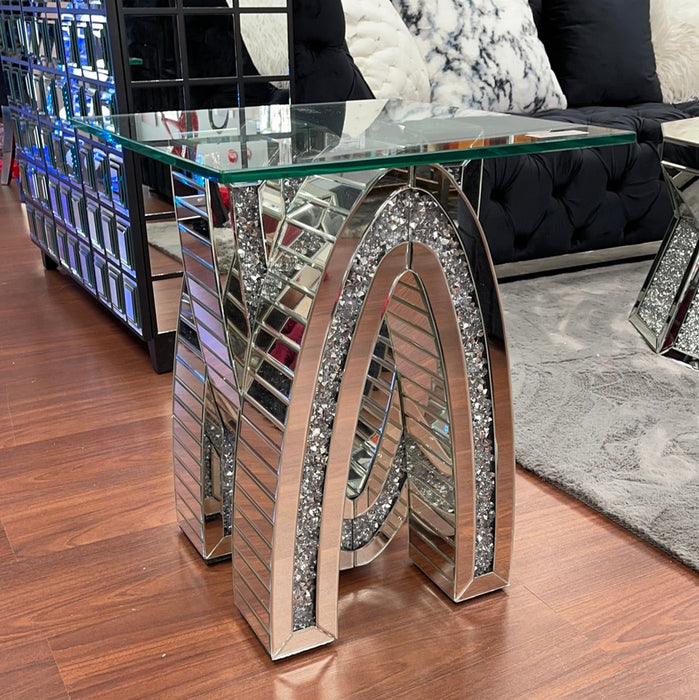 Glam Diamond Encrusted Mirrored End Table