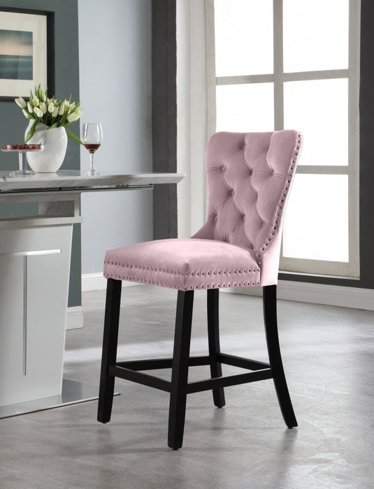 Glam Pink Velvet Tufted Barstool