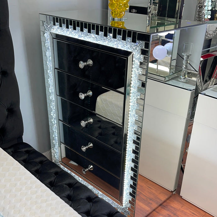 LED Mirrored Bedroom Chest w/Diamonds