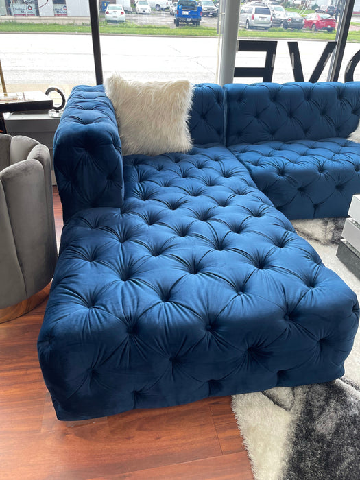 Blue Tufted Glam Large Chaise Sectional