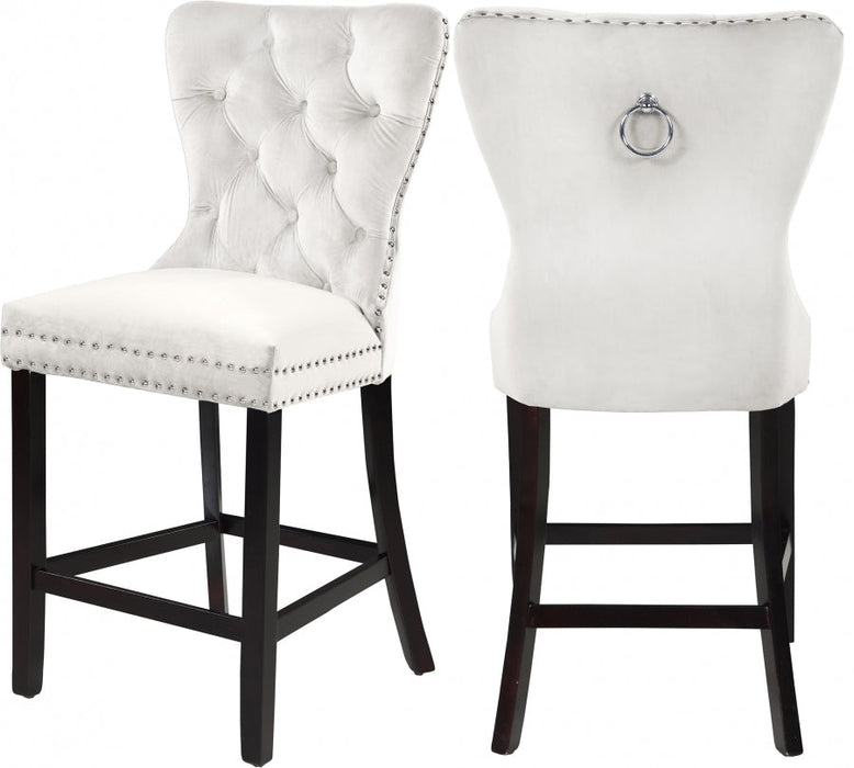 Glam Velvet White Tufted Barstool