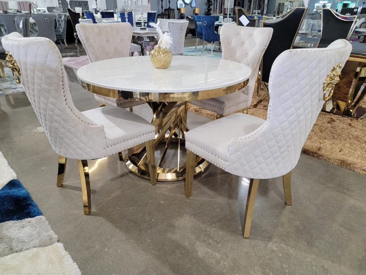 Round Marble & Gold Dining Table