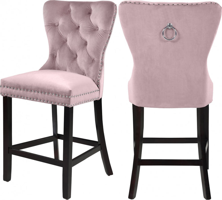 Glam Pink Velvet Tufted Barstool