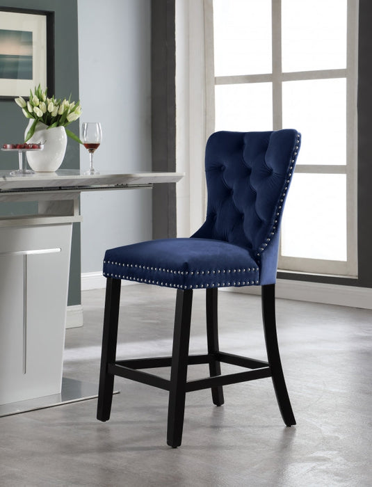 Glam Navy Blue Tufted Barstool