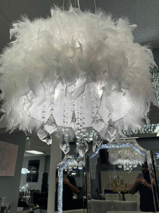 Glam White Feathered Chandelier w/crystals