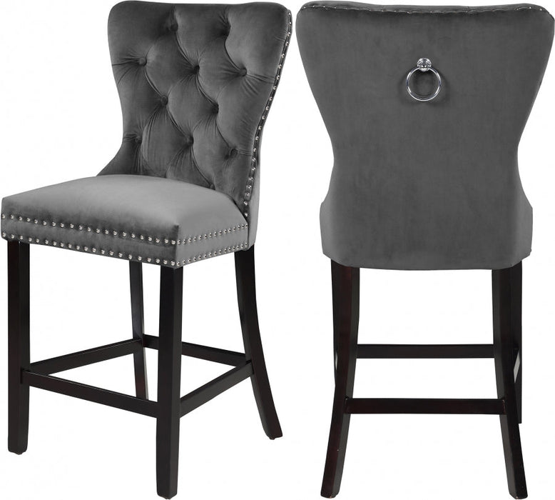 Glam Tufted Grey Velvet Barstool