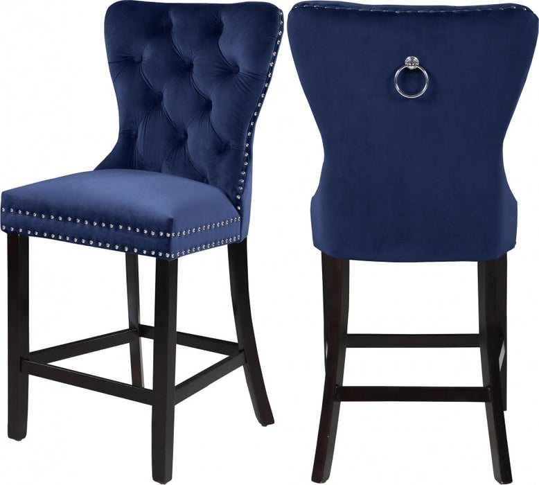 Glam Navy Blue Tufted Barstool