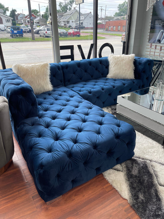 Blue Tufted Glam Large Chaise Sectional